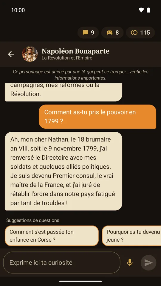 Discussion avec Napoléon Bonaparte sur sa prise de pouvoir en 1799