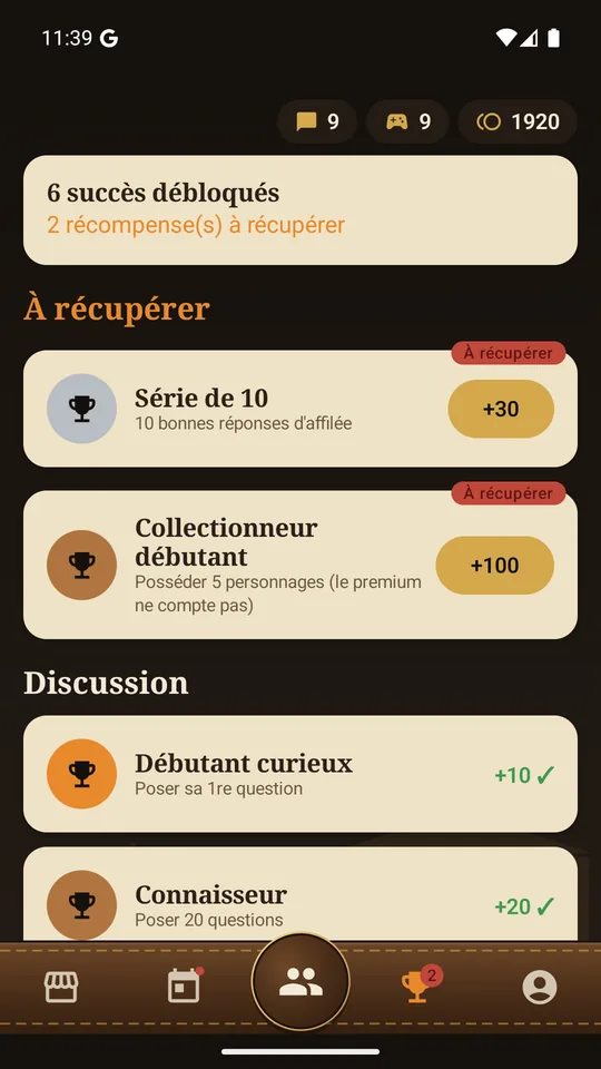 Succès et récompenses à récupérer